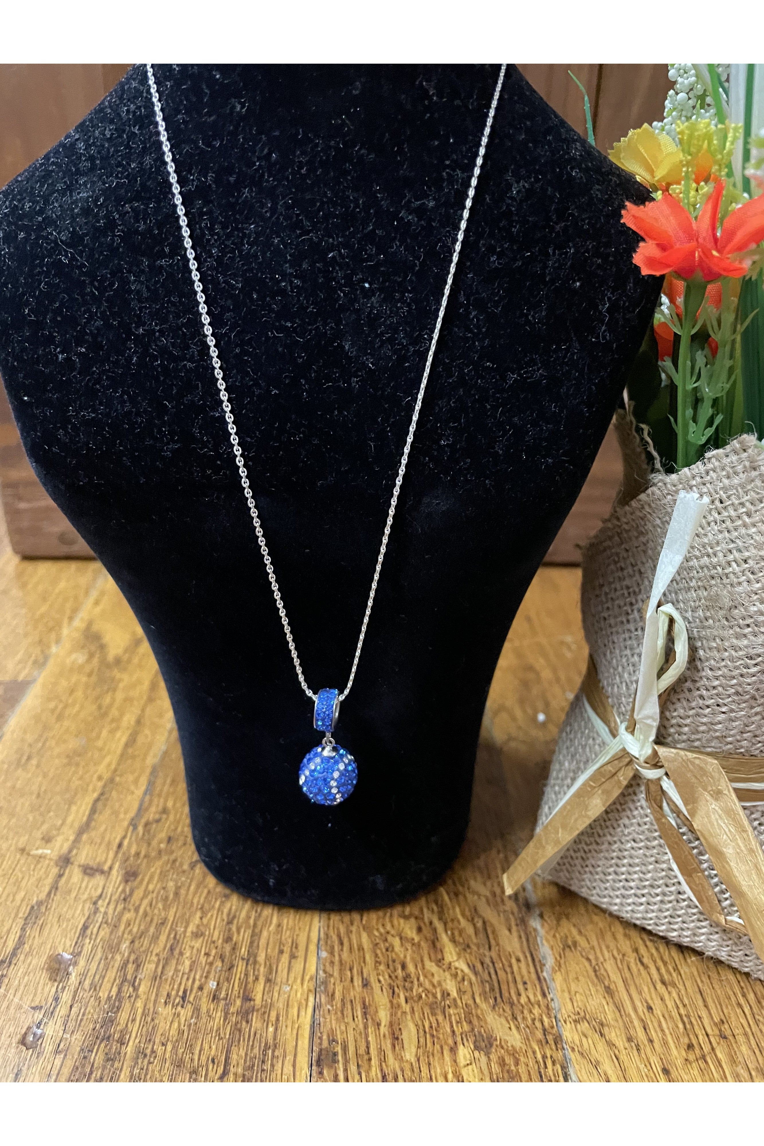 Swarovski Royal Blue And Crystal Basketball, Baseball Or Football Necklace-Necklaces-Deja Nu Tx-Deja Nu Boutique, Women's Fashion Boutique in Lampasas, Texas