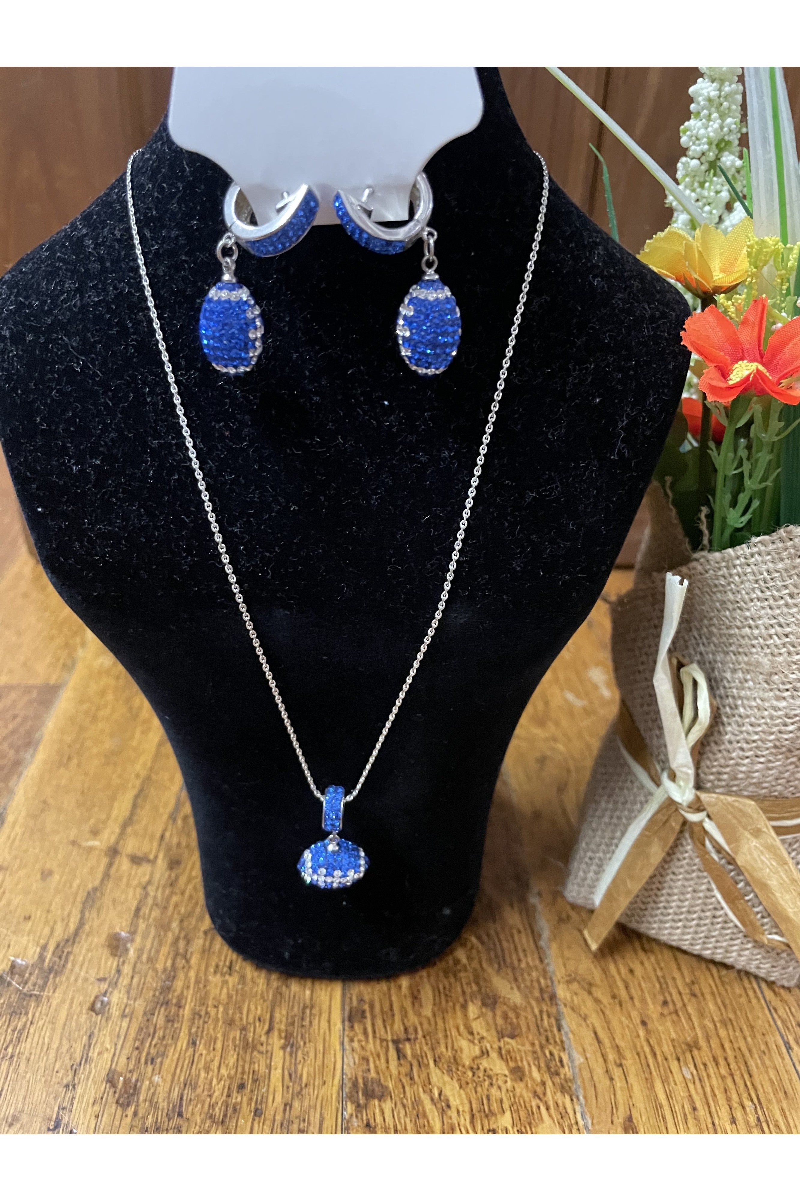 Swarovski Royal Blue And Crystal Basketball, Baseball Or Football Necklace-Necklaces-Deja Nu Tx-Deja Nu Boutique, Women's Fashion Boutique in Lampasas, Texas