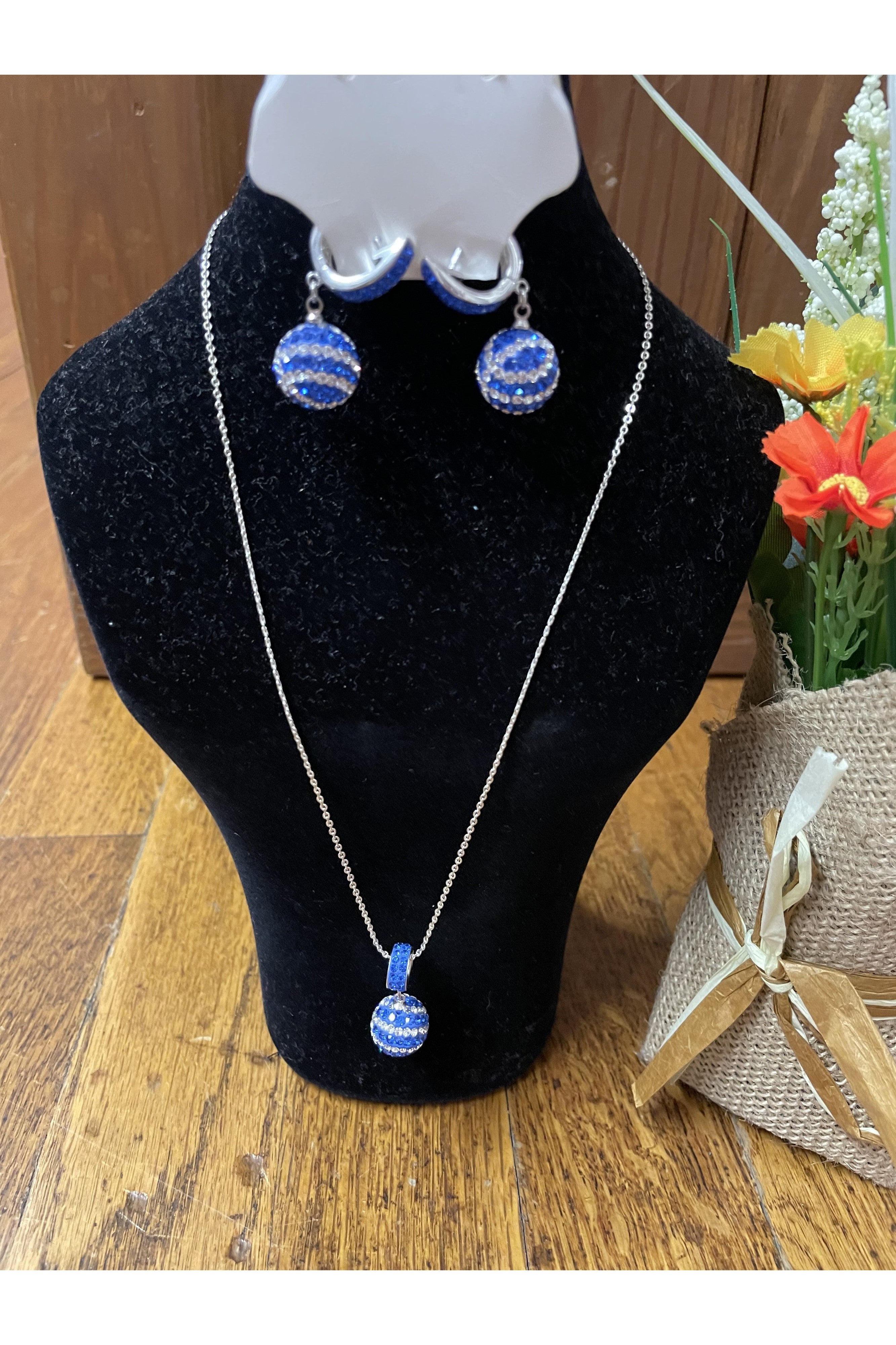 Swarovski Royal Blue And Crystal Basketball, Baseball Or Football Necklace-Necklaces-Deja Nu Tx-Deja Nu Boutique, Women's Fashion Boutique in Lampasas, Texas