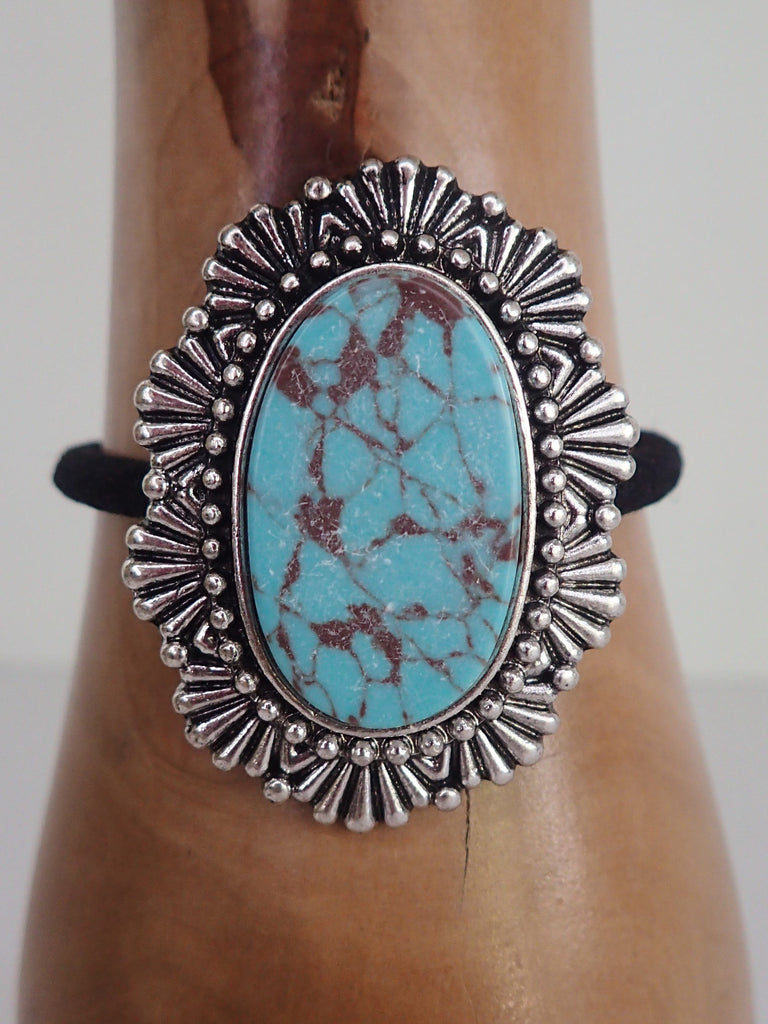 Tanie Oval Turquoise And Silver Hair Tie-Hair Ties-Tanie-Deja Nu Boutique, Women's Fashion Boutique in Lampasas, Texas