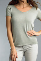 Tempo Basic Short Sleeve V Neck Tee In Olive-Tops-Tempo Paris-Deja Nu Boutique, Women's Fashion Boutique in Lampasas, Texas