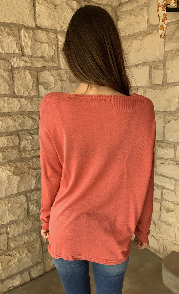 Tempo Basic V Neck Long Sleeve Sweater In Peperosa-Sweaters-Tempo Paris-Deja Nu Boutique, Women's Fashion Boutique in Lampasas, Texas
