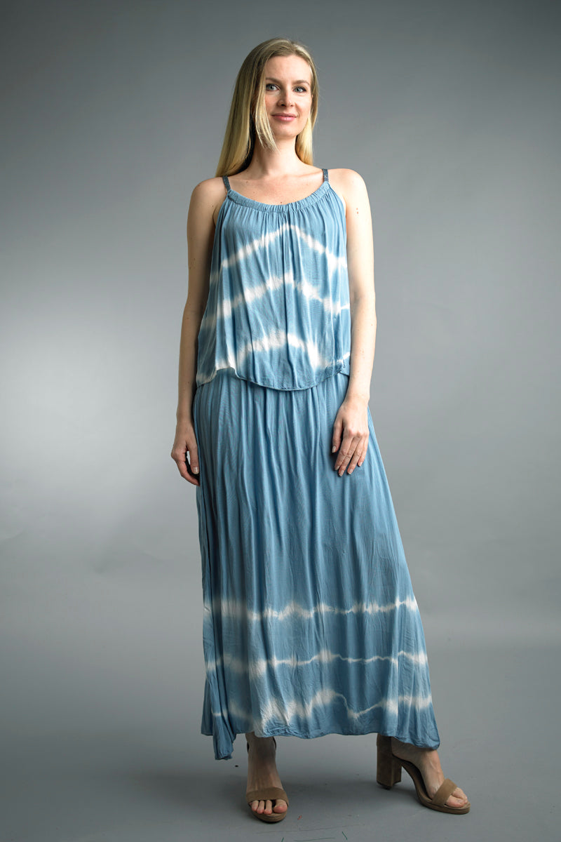 Tempo Blue Dip Dyed Maxi Dress With Added Swing Top-Maxi Dresses-Tempo Paris-Deja Nu Boutique, Women's Fashion Boutique in Lampasas, Texas