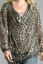 Tempo Cheetah Print Cowl Neckline Sheer Blouse With Lining-Tops-Tempo Paris-Deja Nu Boutique, Women's Fashion Boutique in Lampasas, Texas