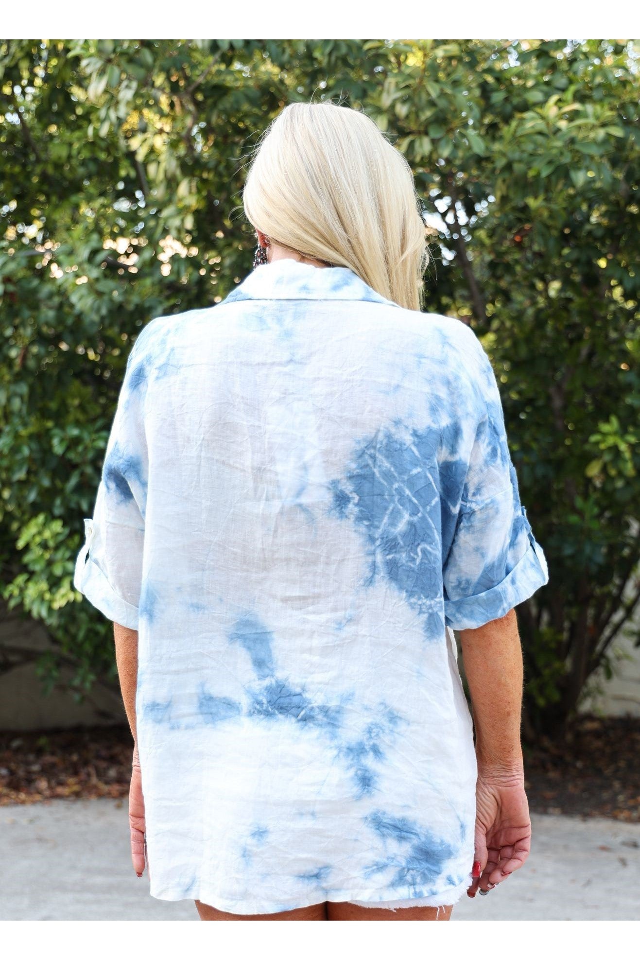 Tempo Denim Tie Dye Button Top-Tops-Tempo Paris-Deja Nu Boutique, Women's Fashion Boutique in Lampasas, Texas