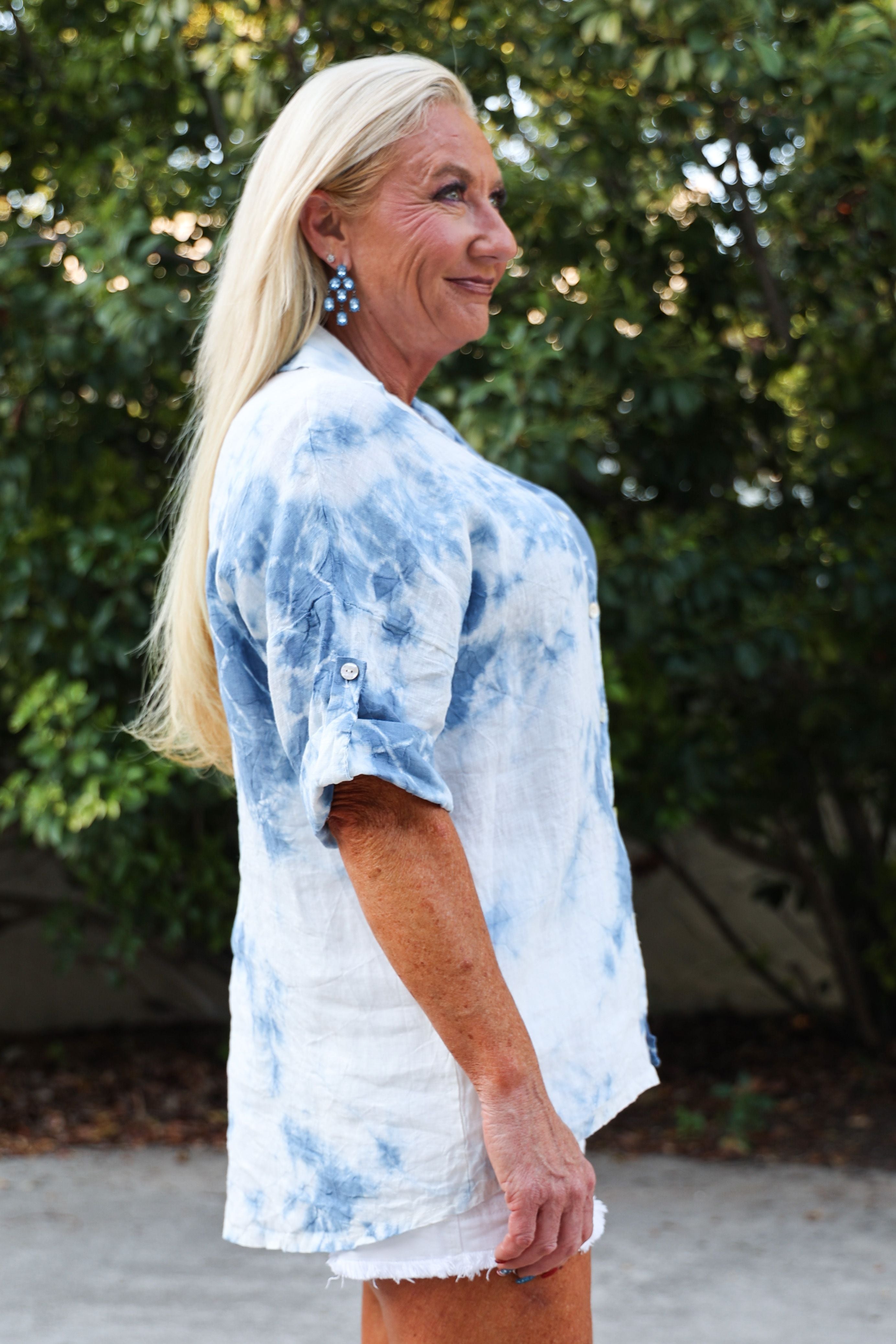 Tempo Denim Tie Dye Button Top-Tops-Tempo Paris-Deja Nu Boutique, Women's Fashion Boutique in Lampasas, Texas