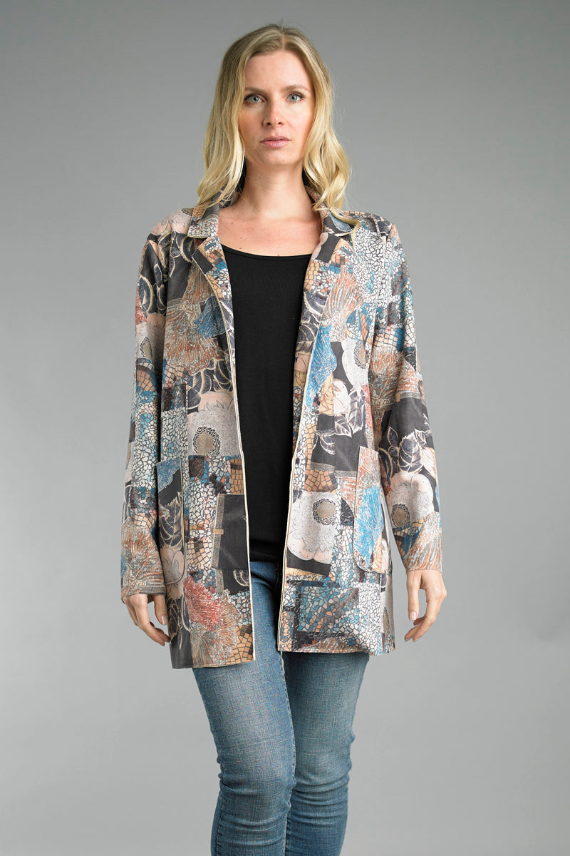 Tempo Multi Colored Mosaic Print Suede Jacket-Jackets-Tempo Paris-Deja Nu Boutique, Women's Fashion Boutique in Lampasas, Texas