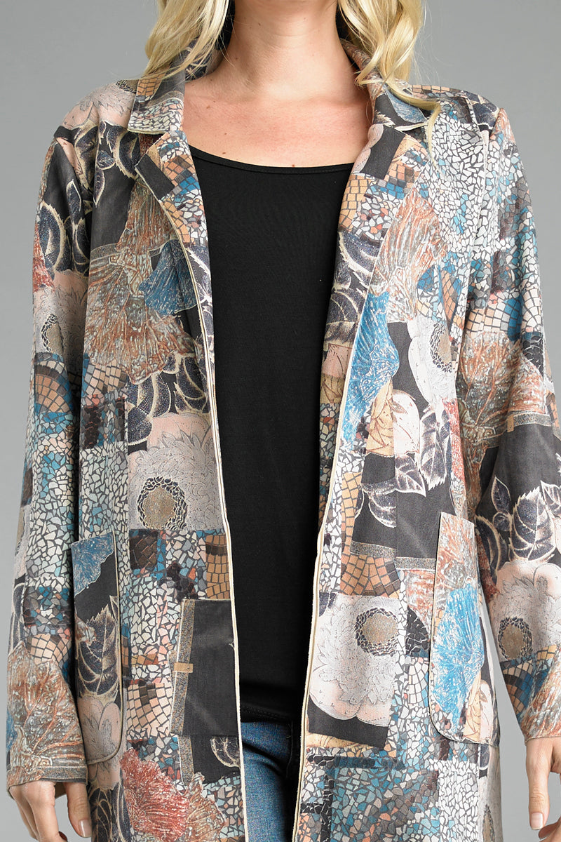 Tempo Multi Colored Mosaic Print Suede Jacket-Jackets-Tempo Paris-Deja Nu Boutique, Women's Fashion Boutique in Lampasas, Texas