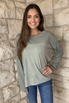 Tempo Olive Round Neck Long Sleeve Top With Silver Lurex Spakle-Long Sleeves-Tempo Paris-Deja Nu Boutique, Women's Fashion Boutique in Lampasas, Texas