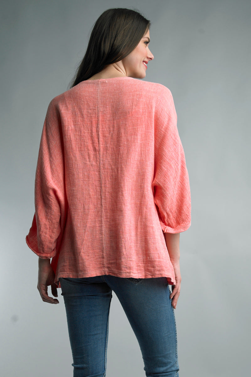 Tempo Paris Coral Linen One Button Oversized Jacket-Jackets-Tempo Paris-Deja Nu Boutique, Women's Fashion Boutique in Lampasas, Texas