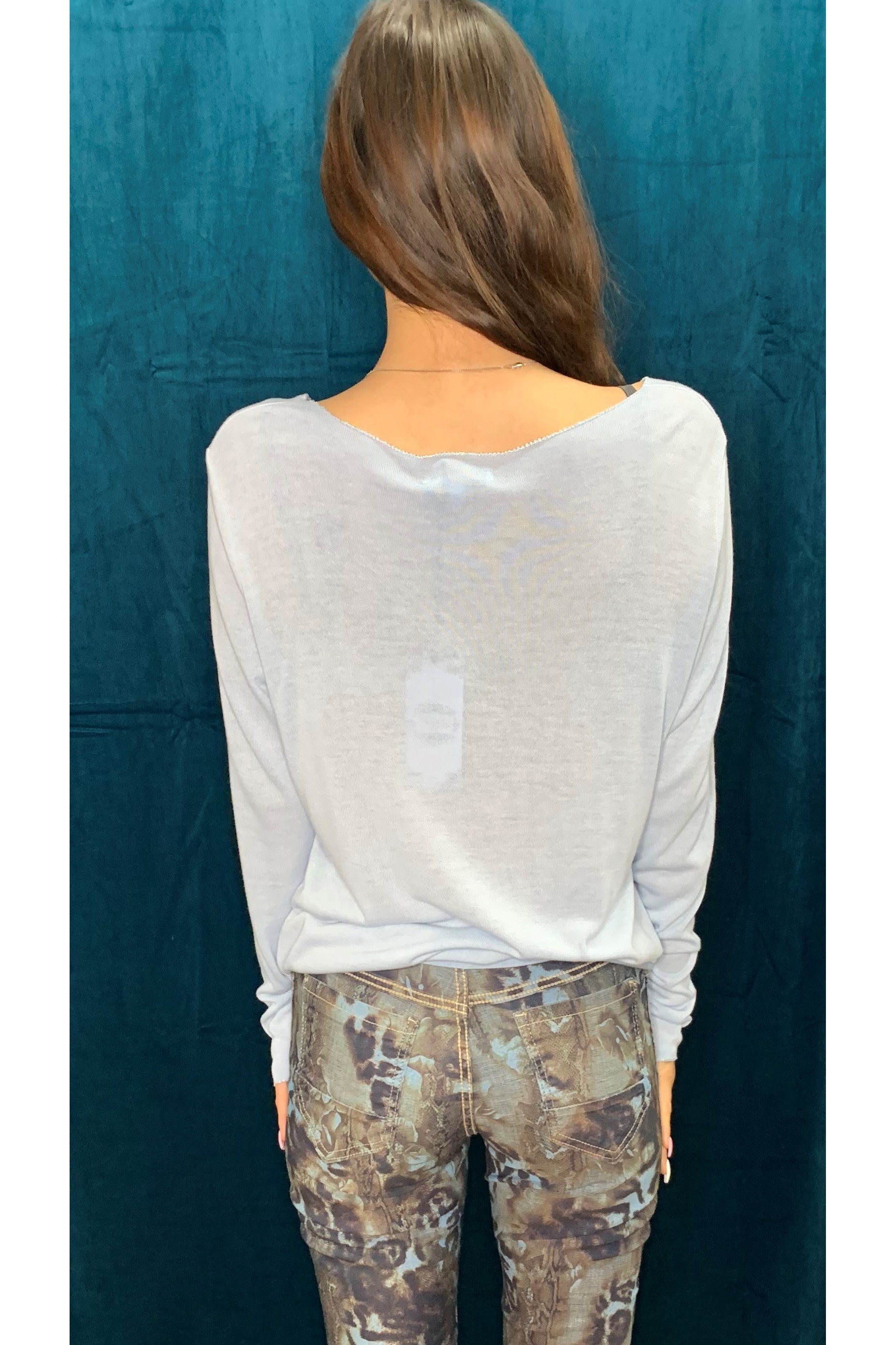 Tempo Sky Blue Basic Long Sleeve V Neck Tee-Tops-Tempo Paris-Deja Nu Boutique, Women's Fashion Boutique in Lampasas, Texas