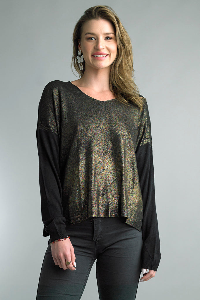 Tempo Sparkle And Shine Long Sleeve Sweater In Black-Sweaters-Tempo Paris-Deja Nu Boutique, Women's Fashion Boutique in Lampasas, Texas