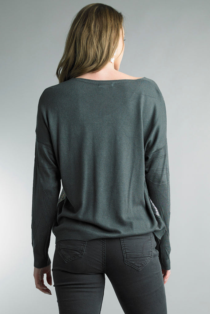 Tempo Sparkle And Shine Long Sleeve Sweater In Charcoal-Sweaters-Tempo Paris-Deja Nu Boutique, Women's Fashion Boutique in Lampasas, Texas