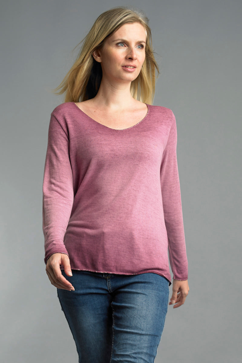 Tempo Wine Long Sleeve Basic Tee-Tops-Tempo Paris-Deja Nu Boutique, Women's Fashion Boutique in Lampasas, Texas