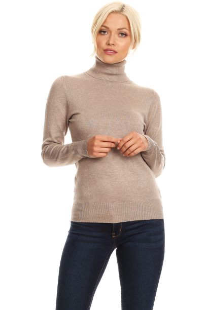 Top Fashion Khaki Ribbed Turtleneck-Tops-Top Fashion-Deja Nu Boutique, Women's Fashion Boutique in Lampasas, Texas