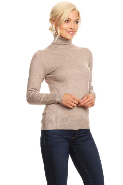 Top Fashion Khaki Ribbed Turtleneck-Tops-Top Fashion-Deja Nu Boutique, Women's Fashion Boutique in Lampasas, Texas