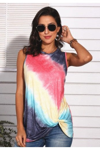 Tracie’s Tie Dye Twist Sleeveless Tank-Tops-Tracie's-Deja Nu Boutique, Women's Fashion Boutique in Lampasas, Texas