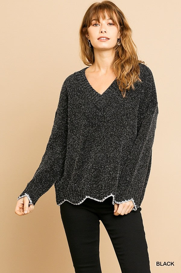 Umgee Black And Silver Lurex Sparkle Sweater-Sweaters-Umgee-Deja Nu Boutique, Women's Fashion Boutique in Lampasas, Texas