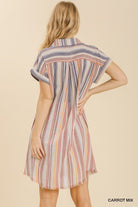 Umgee Bleached Stripe Collared Button Down Dress In Carrot Mix-Dresses-Umgee-Deja Nu Boutique, Women's Fashion Boutique in Lampasas, Texas