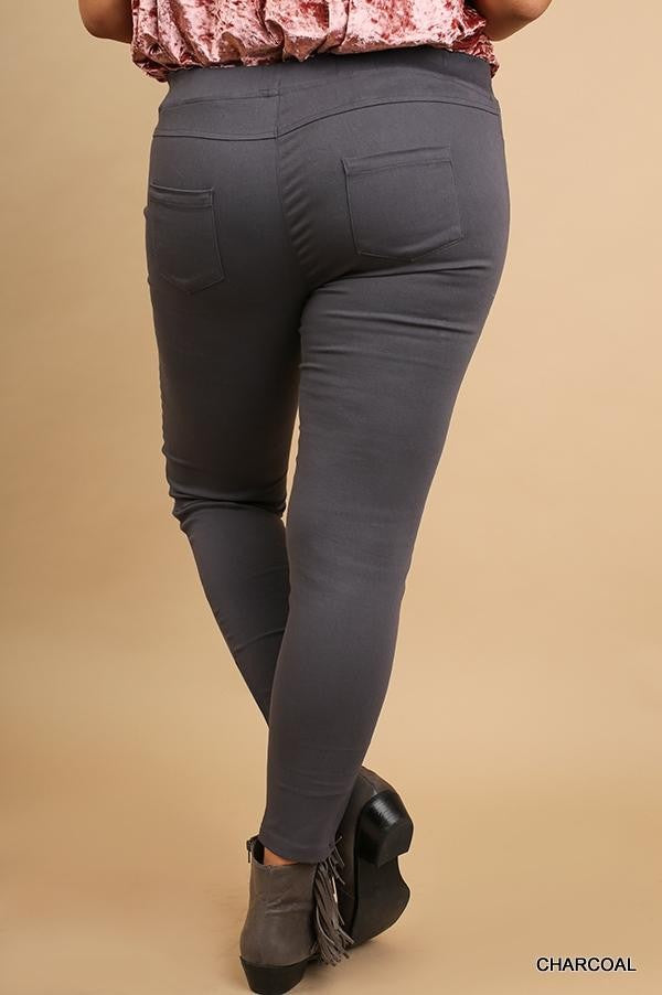 Umgee Charcoal Washed Motto Plus Jeggings-Curvy/Plus Bottoms-Umgee-Deja Nu Boutique, Women's Fashion Boutique in Lampasas, Texas