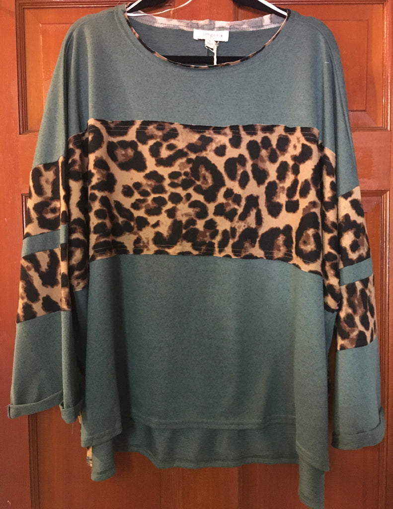 Umgee Dark Teal Leopard Print Plus Top-Curvy/Plus Tops-Umgee-Deja Nu Boutique, Women's Fashion Boutique in Lampasas, Texas
