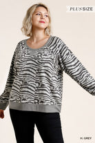 Umgee French Terry Zebra Plus Sweat Shirt-Curvy/Plus Tops-Umgee-Deja Nu Boutique, Women's Fashion Boutique in Lampasas, Texas