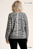 Umgee French Terry Zebra Plus Sweat Shirt-Curvy/Plus Tops-Umgee-Deja Nu Boutique, Women's Fashion Boutique in Lampasas, Texas