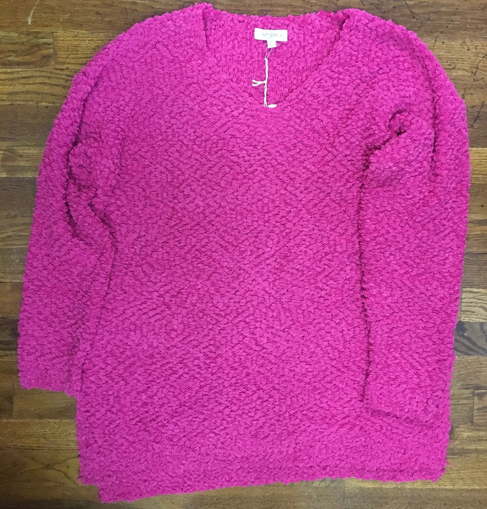 Umgee Hot Pink Popcorn Plus Sweater-Curvy/Plus Tops-Umgee-Deja Nu Boutique, Women's Fashion Boutique in Lampasas, Texas