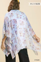 Umgee Light Blue Sheer Mixed Print Kimono With Side Slit Plus-Curvy/Plus Outerwear-Umgee-Deja Nu Boutique, Women's Fashion Boutique in Lampasas, Texas