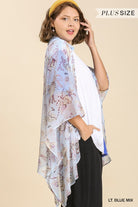 Umgee Light Blue Sheer Mixed Print Kimono With Side Slit Plus-Curvy/Plus Outerwear-Umgee-Deja Nu Boutique, Women's Fashion Boutique in Lampasas, Texas