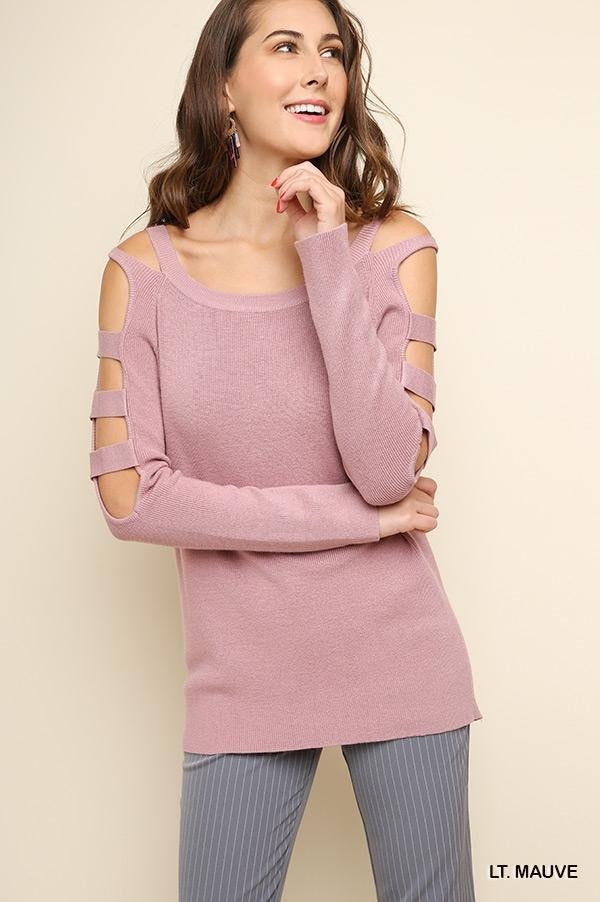 Umgee Mauve Cold Shoulder Cutout Sleeve Tunic Sweater-Tunics-Umgee-Deja Nu Boutique, Women's Fashion Boutique in Lampasas, Texas