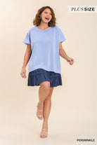 Umgee Mineral Wash Linen Blend Round Neck Short Sleeve T-Shirt In Periwinkle-Curvy/Plus Tops-Umgee-Deja Nu Boutique, Women's Fashion Boutique in Lampasas, Texas