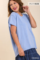 Umgee Mineral Wash Linen Blend Round Neck Short Sleeve T-Shirt In Periwinkle-Curvy/Plus Tops-Umgee-Deja Nu Boutique, Women's Fashion Boutique in Lampasas, Texas