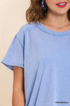 Umgee Mineral Wash Linen Blend Round Neck Short Sleeve T-Shirt In Periwinkle-Curvy/Plus Tops-Umgee-Deja Nu Boutique, Women's Fashion Boutique in Lampasas, Texas