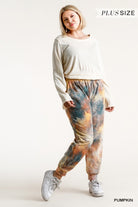 Umgee Pumpkin Tie Dye Plus Joggers-Curvy/Plus Bottoms-Umgee-Deja Nu Boutique, Women's Fashion Boutique in Lampasas, Texas