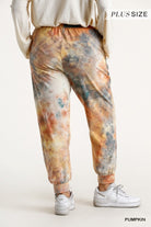 Umgee Pumpkin Tie Dye Plus Joggers-Curvy/Plus Bottoms-Umgee-Deja Nu Boutique, Women's Fashion Boutique in Lampasas, Texas