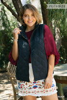 Umgee Quilted Zip Front Vest With Side Slits And Pockets In Black Plus-Curvy/Plus Vest-Umgee-Deja Nu Boutique, Women's Fashion Boutique in Lampasas, Texas