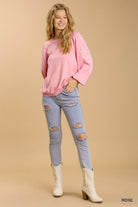 Umgee Round Neck Pullover Sweater With Long Sleeve Pearl Details In Rose-Sweaters-Umgee-Deja Nu Boutique, Women's Fashion Boutique in Lampasas, Texas