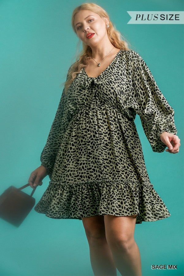 Umgee Sage Animal Print Plus Dress-Curvy/Plus Dresses-Umgee-Deja Nu Boutique, Women's Fashion Boutique in Lampasas, Texas