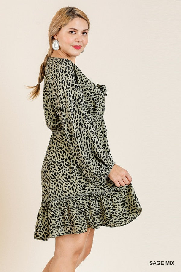 Umgee Sage Animal Print Plus Dress-Curvy/Plus Dresses-Umgee-Deja Nu Boutique, Women's Fashion Boutique in Lampasas, Texas