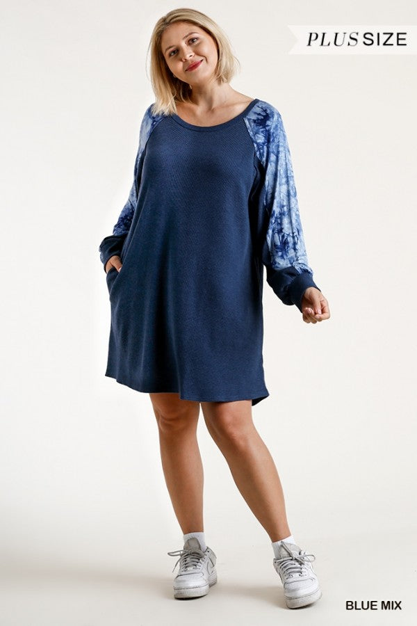 Umgee Tie Dye Blue Mix Plus Dress-Curvy/Plus Dresses-Umgee-Deja Nu Boutique, Women's Fashion Boutique in Lampasas, Texas