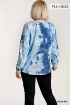 Umgee Tie Dye Button Front Raglan Sleeve Top With Raw Hem In Denim Mix Plus-Curvy/Plus Tops-Umgee-Deja Nu Boutique, Women's Fashion Boutique in Lampasas, Texas