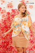 Umgee Tie Dye Ruffle Bell Sleeve Knot Front Plus Top-Curvy/Plus Tops-Umgee-Deja Nu Boutique, Women's Fashion Boutique in Lampasas, Texas