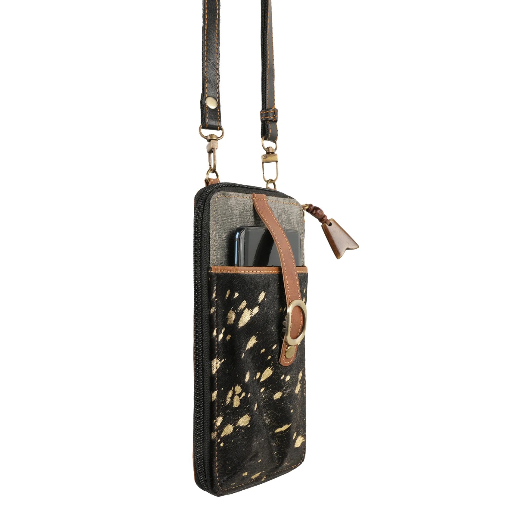 VAAN & CO Liberty Rawhide Cellphone Crossbody In Black-Handbags, Wallets & Cases-VAAN & Co-Deja Nu Boutique, Women's Fashion Boutique in Lampasas, Texas