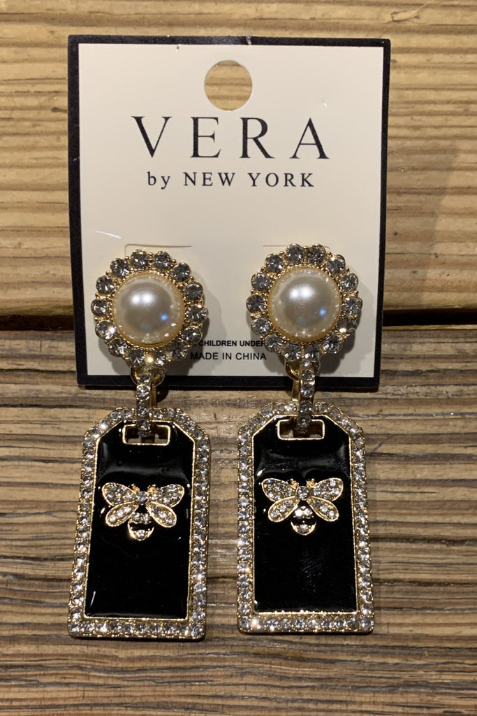 Vera Pearl And Bee Drop Earrings-Earrings-Vera by New York-Deja Nu Boutique, Women's Fashion Boutique in Lampasas, Texas