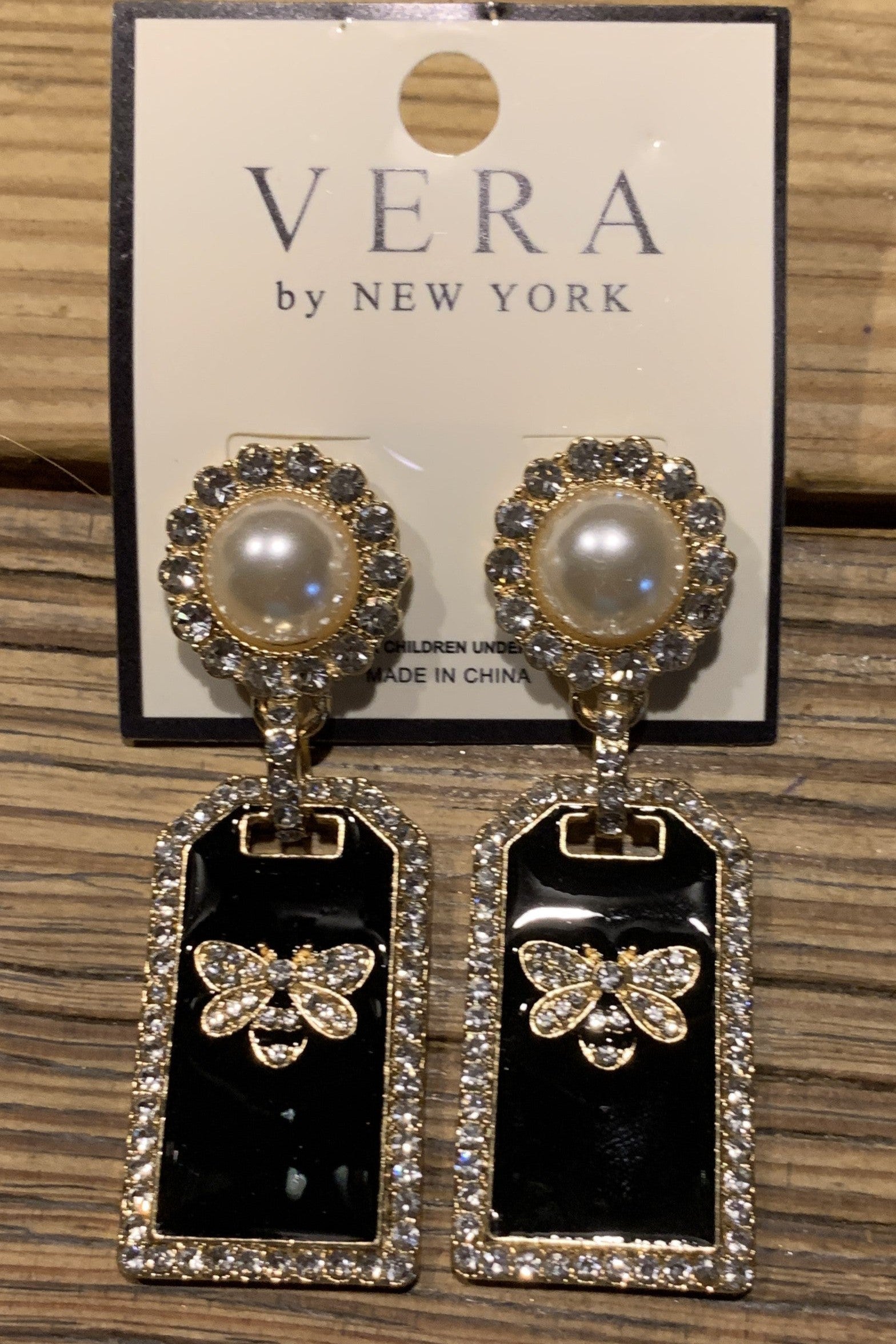 Vera Pearl And Bee Drop Earrings-Earrings-Vera by New York-Deja Nu Boutique, Women's Fashion Boutique in Lampasas, Texas