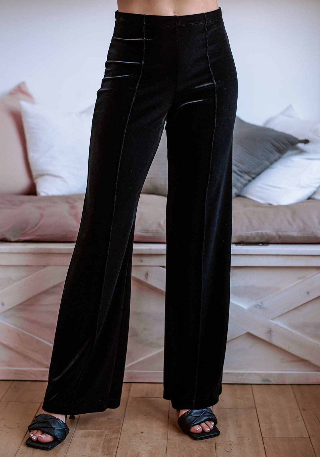 Veronica M Black Velvet Palazzo Leg Pants