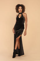 Veronica M Dassia Velvet Halter Maxi Dress In Black-Maxi Dresses-Veronica M-Deja Nu Boutique, Women's Fashion Boutique in Lampasas, Texas