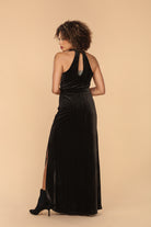 Veronica M Dassia Velvet Halter Maxi Dress In Black-Maxi Dresses-Veronica M-Deja Nu Boutique, Women's Fashion Boutique in Lampasas, Texas