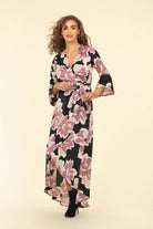 Veronica M Romano Wrap Maxi Dress With Bell Sleeve-Maxi Dresses-Veronica M-Deja Nu Boutique, Women's Fashion Boutique in Lampasas, Texas